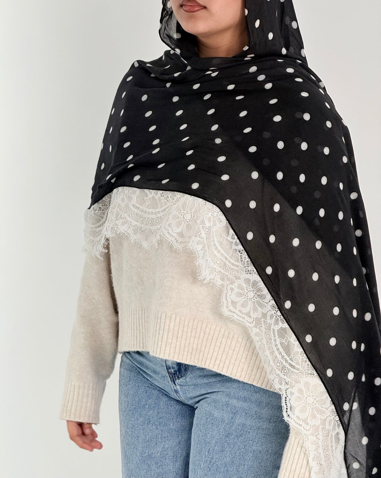 Black White Polka Dots White Lace