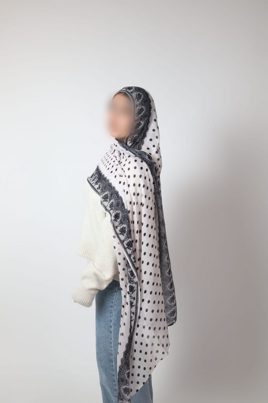 White Black Dottie Lace Print