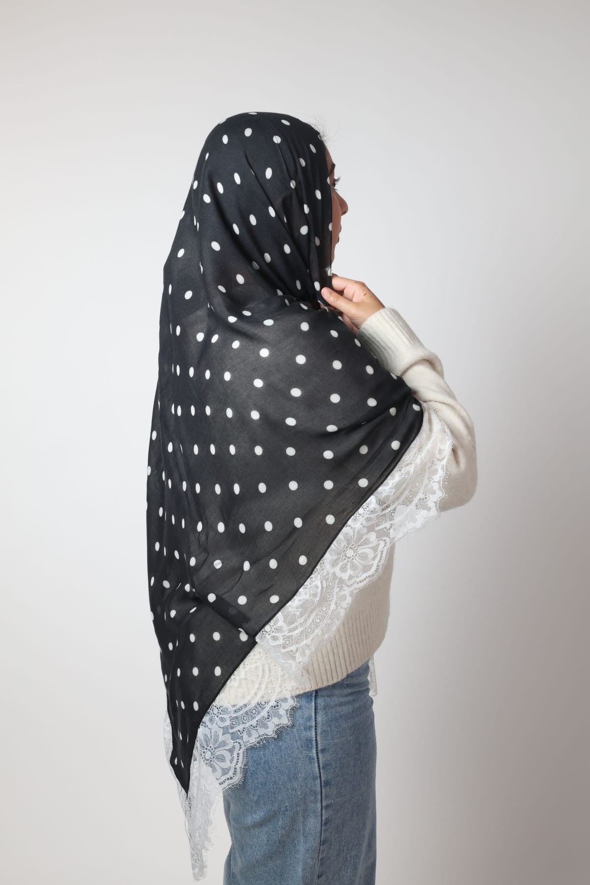 Black White Polka Dots White Lace