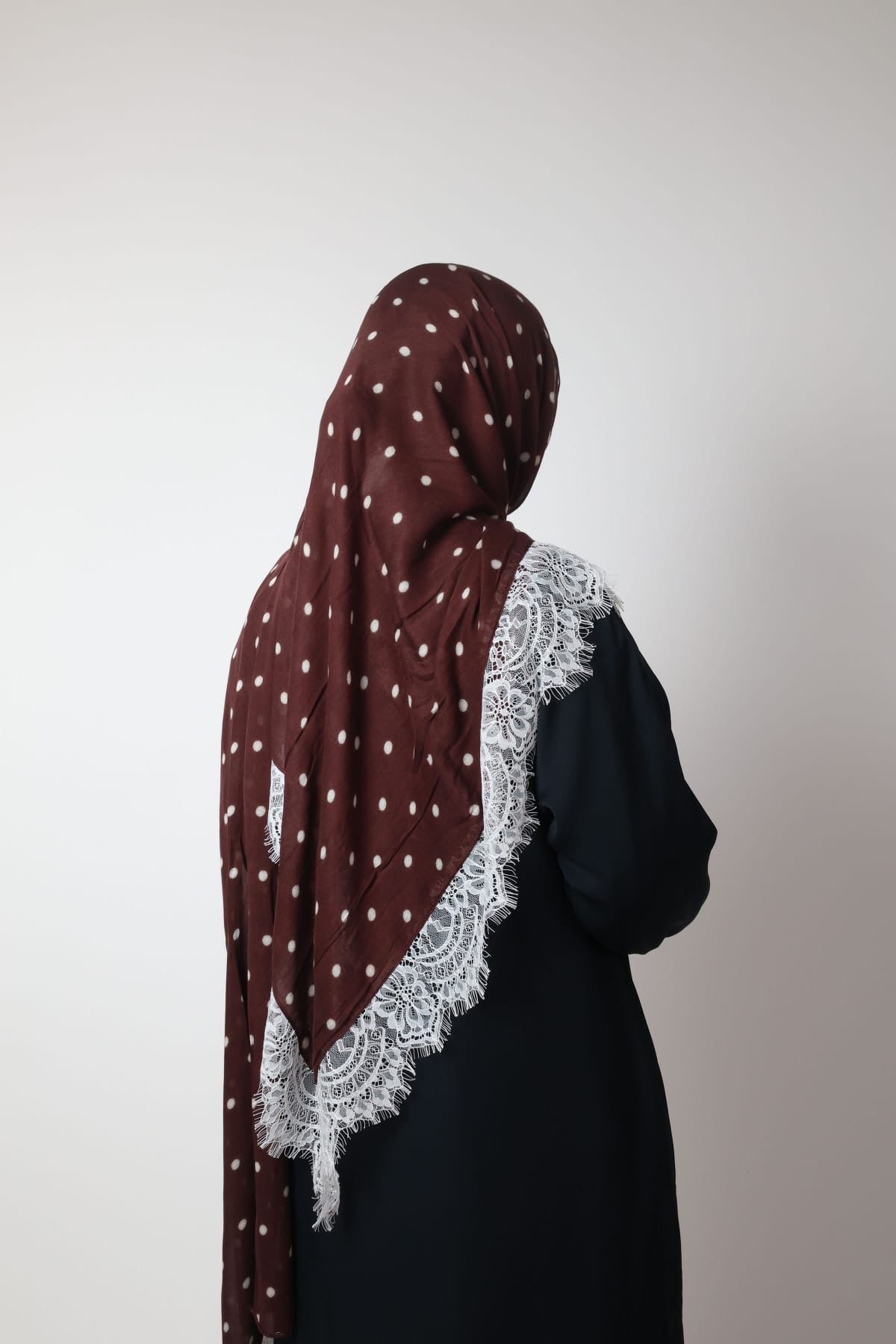 Brown White Polka Dots White Lace