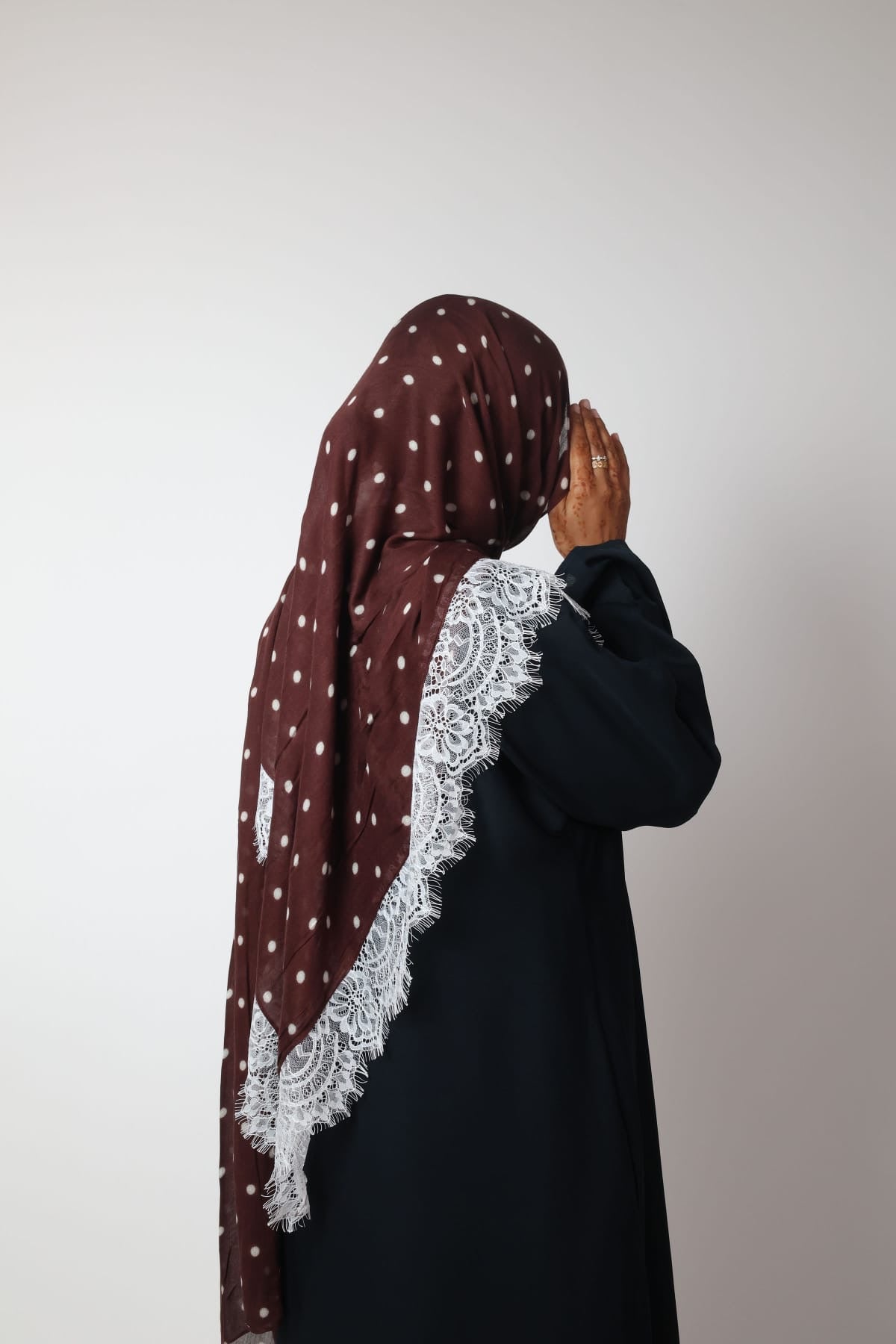 Brown White Polka Dots White Lace