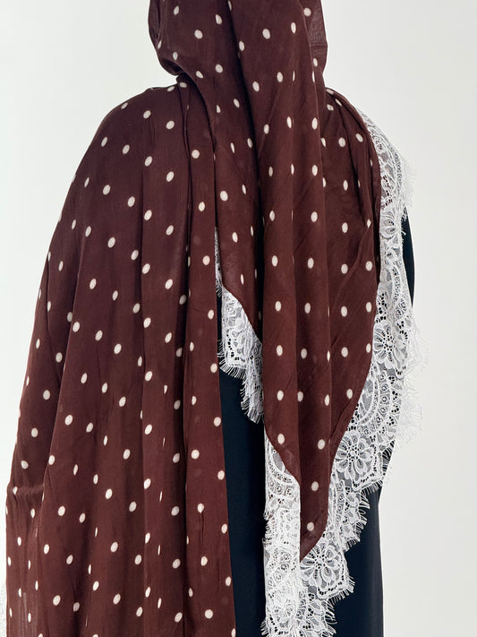 Brown White Polka Dots With White Lace